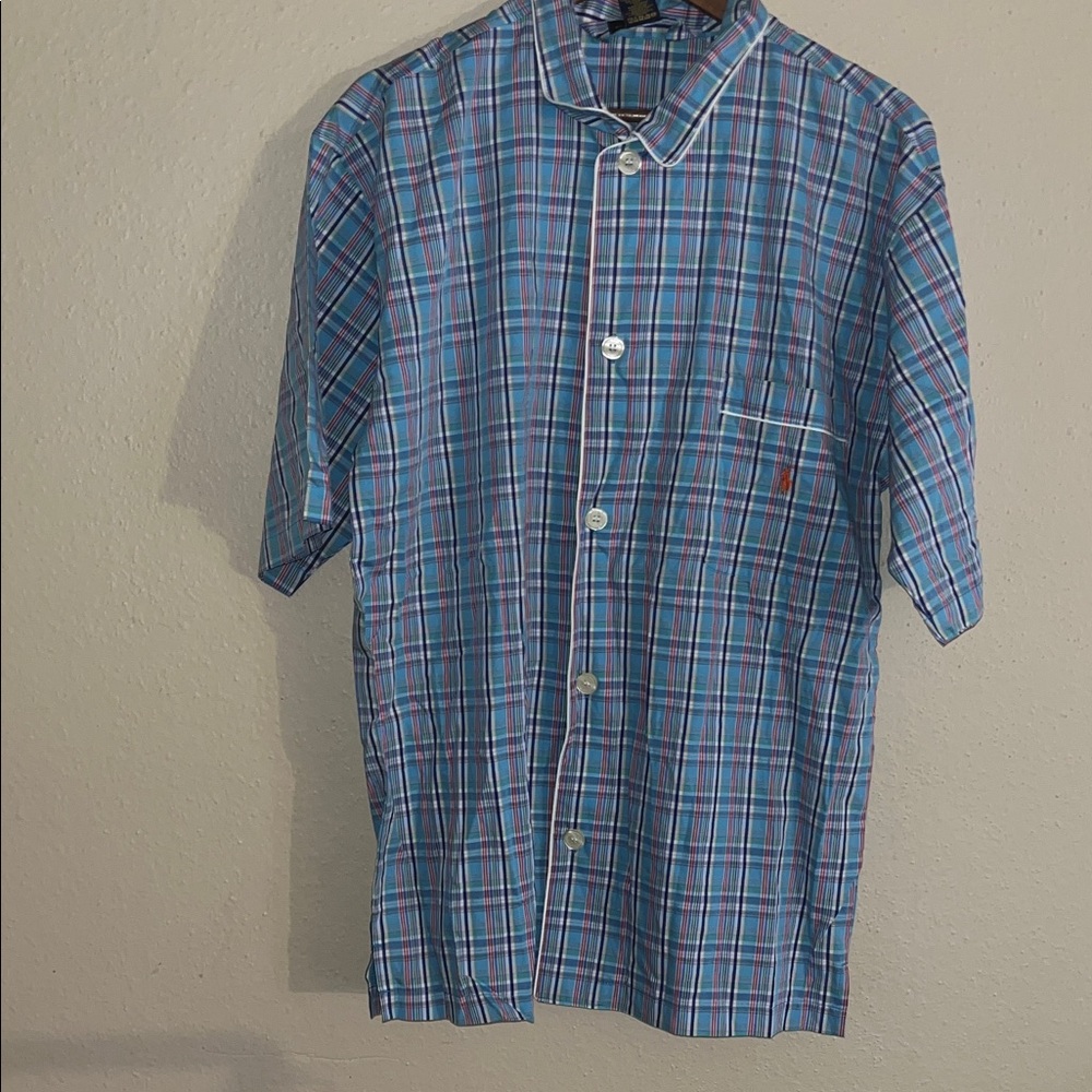 Polo Ralph Lauren Blue Plaid Pajamas sleepwear Shirt